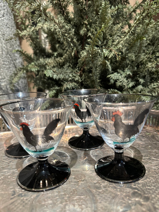 Hand-painted Rooster Small Cocktail Glasses