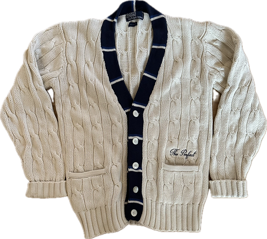 The Perfect Vintage Navy Tipped Ralph Lauren Tennis Cardigan