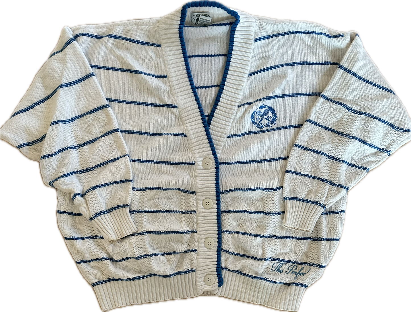 The Perfect Vintage Aqua Striped Lacoste Tennis Cardigan